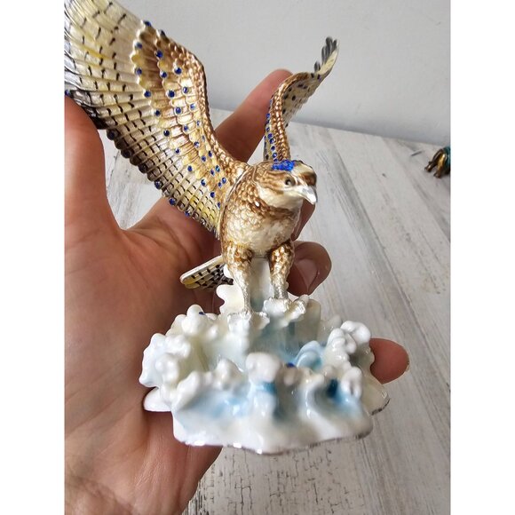 Kalifano hawk jeweled trinket jewelry box keepsake rhinestone bird waves unique - Picture 8 of 9